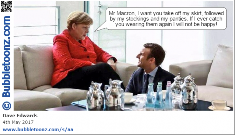 Merkel orders Macron to remove her clothing.