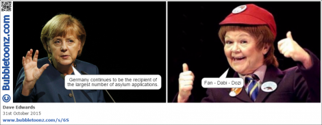 Angela Merkel (Jimmy Krankie) talks about asylum applications.