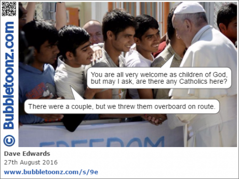 The Pope meets some immigrants and asks if any are Catholics