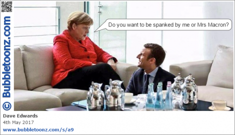 Angela Merkel asks Emmanuel Macron by whom he wishes to be spanked